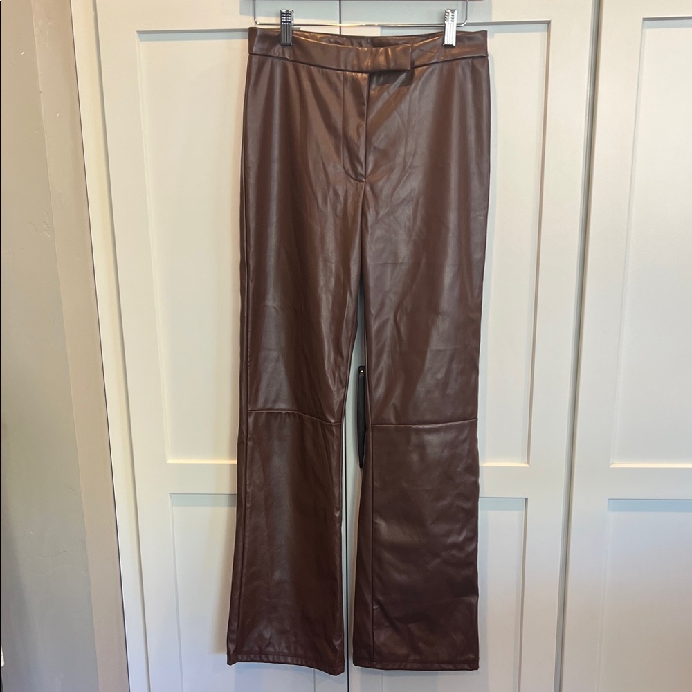 Faux Leather Wide Leg Brown Pants Size 28 Inseam 28